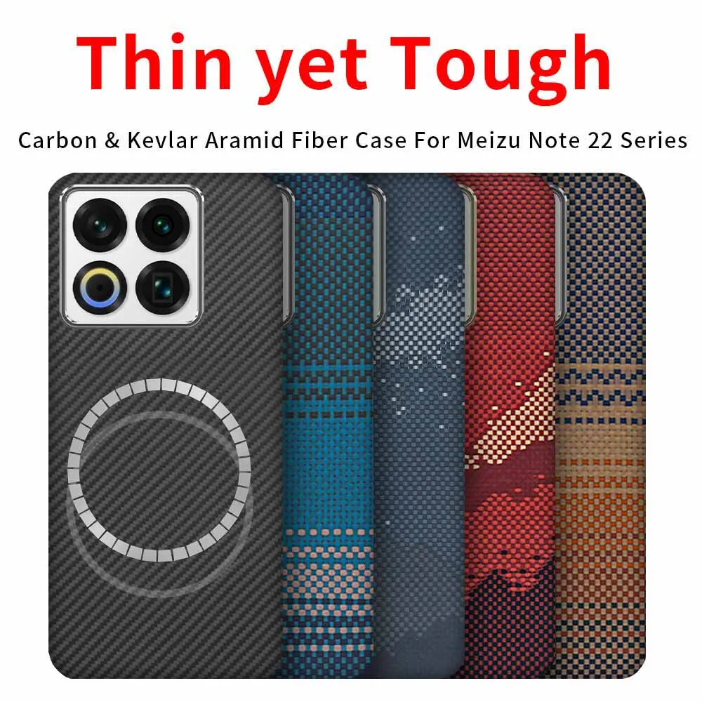 

For meizu 22 carbon case aramid fiber kevlar magsafe fabric thin hard cover magnetic balck Slim light red 600d premium
