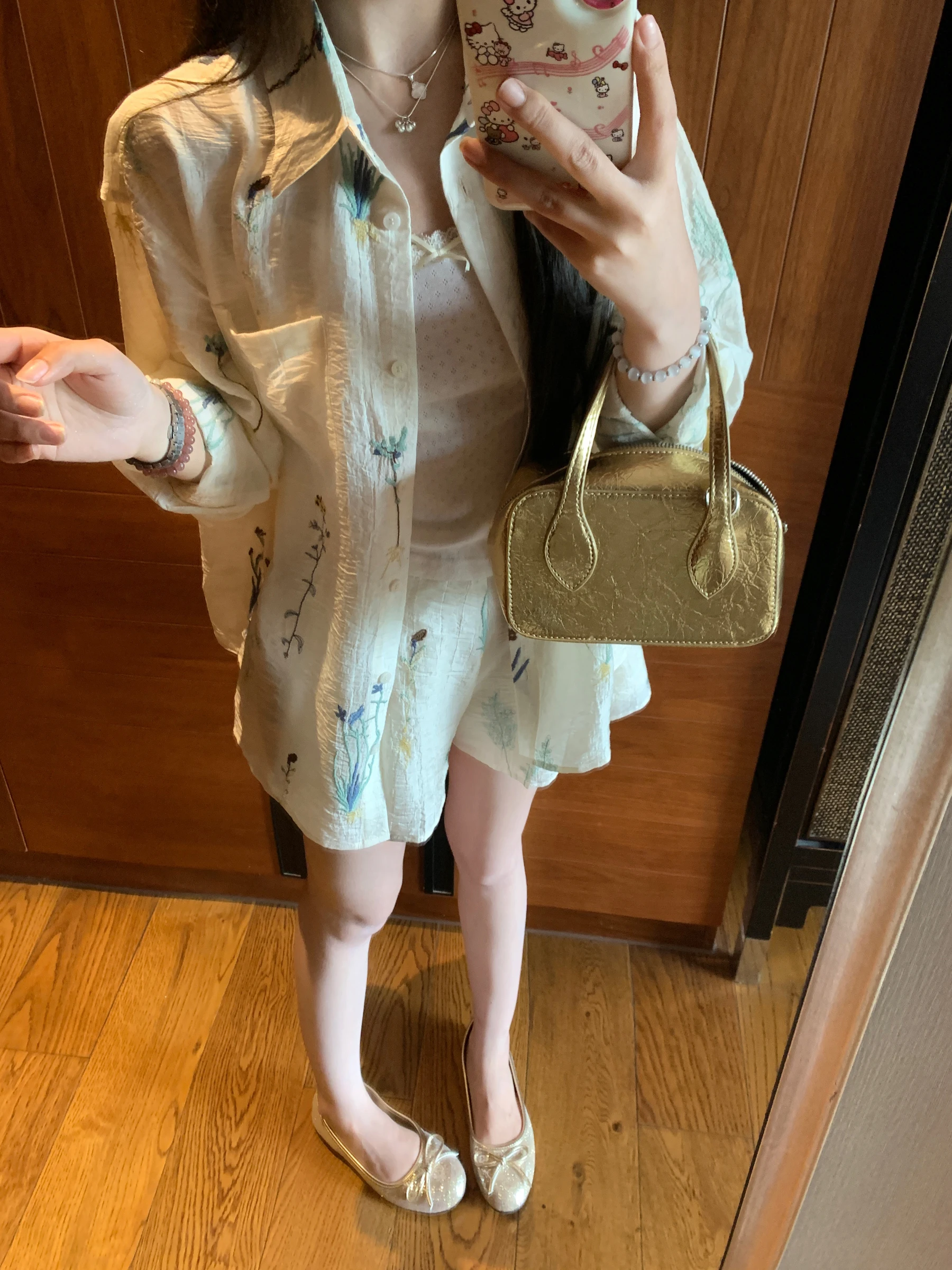 

Real Loose Feeling Skirt Pants Set Sun Protection irt Casual Sle Straight Tube Long Sve Printed Polyester Blend