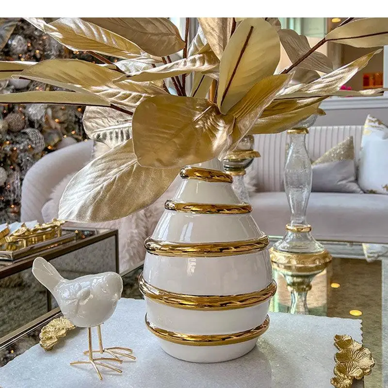 Creativity Gold/silver-plated Ceramic Vase Golden Circular Stripe Flower Arrangement Desk Decoration Floral Modern Decor