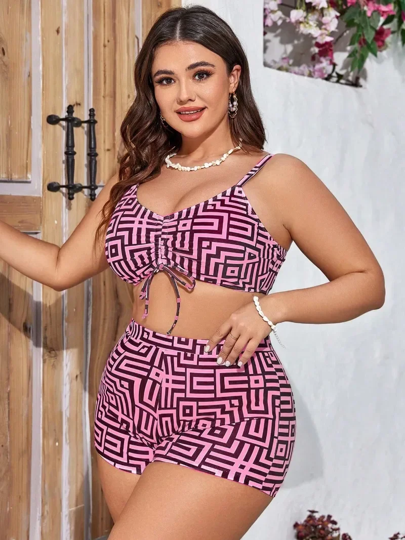2025 New Tankini Plus Size Swimwear Women 3PCS Big Bikini Set with Cover Up Long Sleeve Chiffon Fat Sexy Bathing Suit Beach Wear
