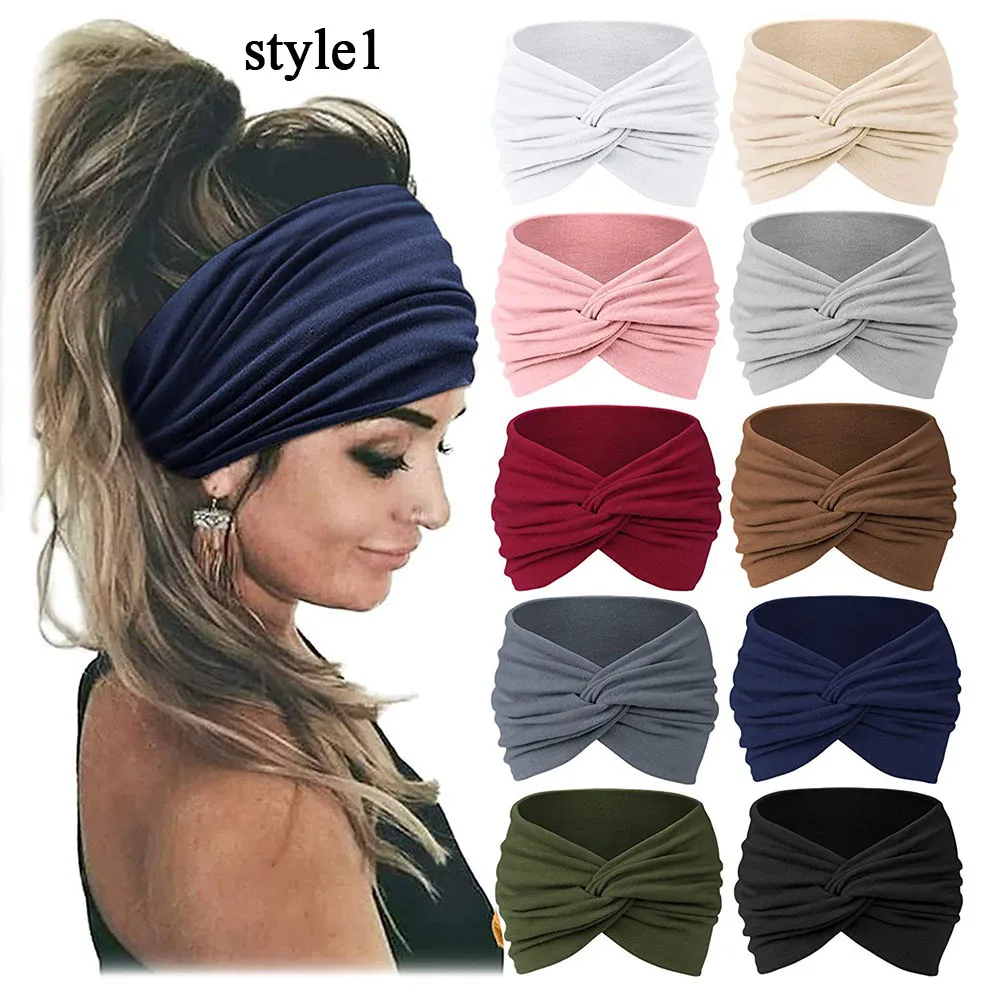 

10Pcs Wide Solid Color Hairbands For Women Running Yoga Elastic Headband Women Girl Twisted Makeup headwrap Hair Accessories