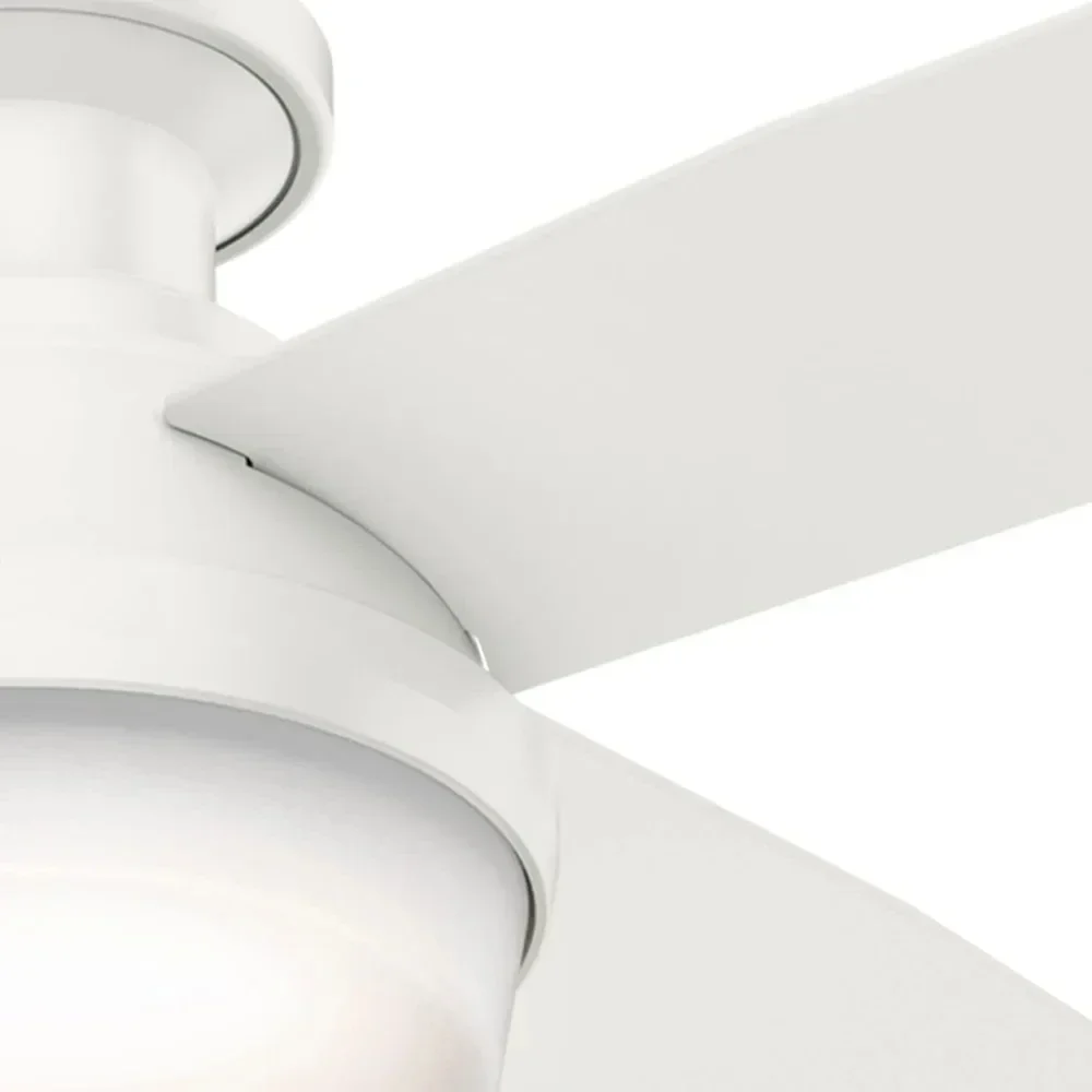 Indoor low profile ceiling fan with a light and fresh white finish, free shipping included