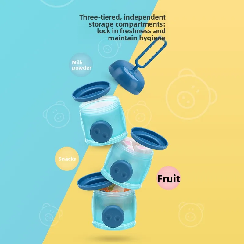 New Milk Powder Storage Box Baby Portable Three-layer Milk Powder Box Portable with Wristband Milk Powder Compartment