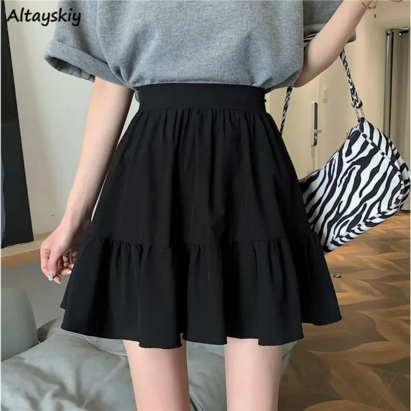 

Skirts Women Summer A-line Pure Color High Waist Sweet Students Lovely Fashion Girl Юбка Женская Youthful All-match Ulzzang Cozy