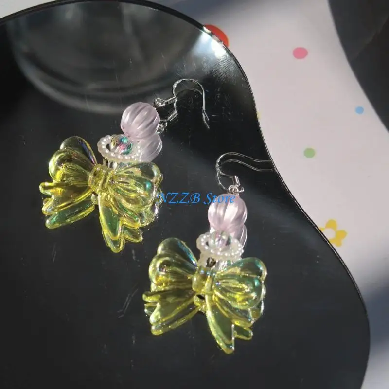 

T21F Sweet Cool Acrylic Dangle Earrings Fashion Bowknot Drop Earrings Simple Vintage Temperament Earrings Statement Jewelry