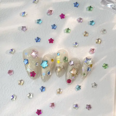 50pcs Mix Color 4MM Star Christmas Korea Style Nail Art Charms 3D Cute 6MM Colorful Star Nail Decoration