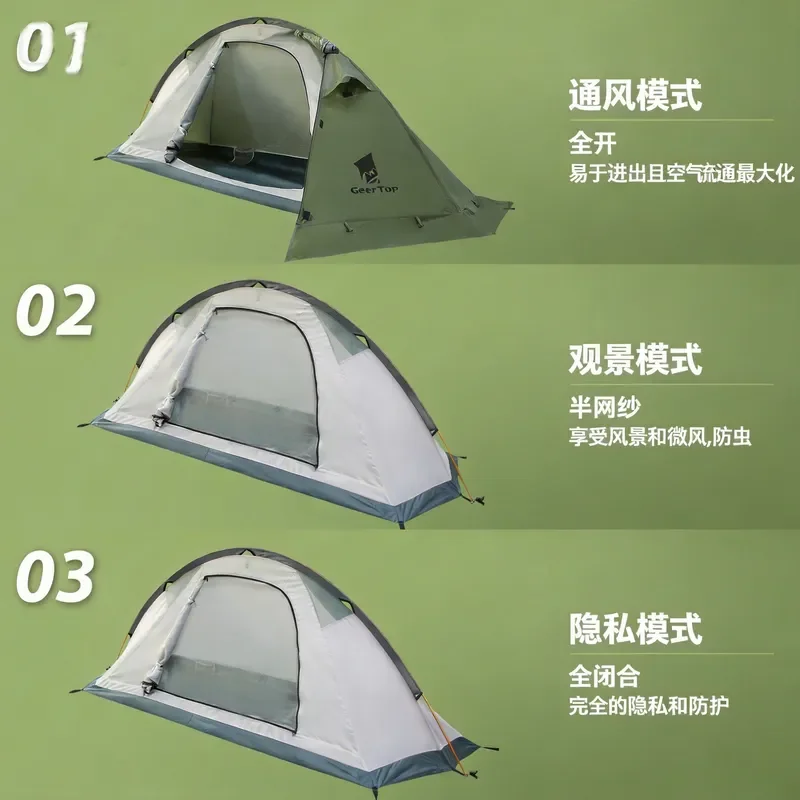 Outdoor Camping Lightweight Portable Single Person Small Shelter Tent Double Layer Waterproof Shade Tent for Four Seasons Use