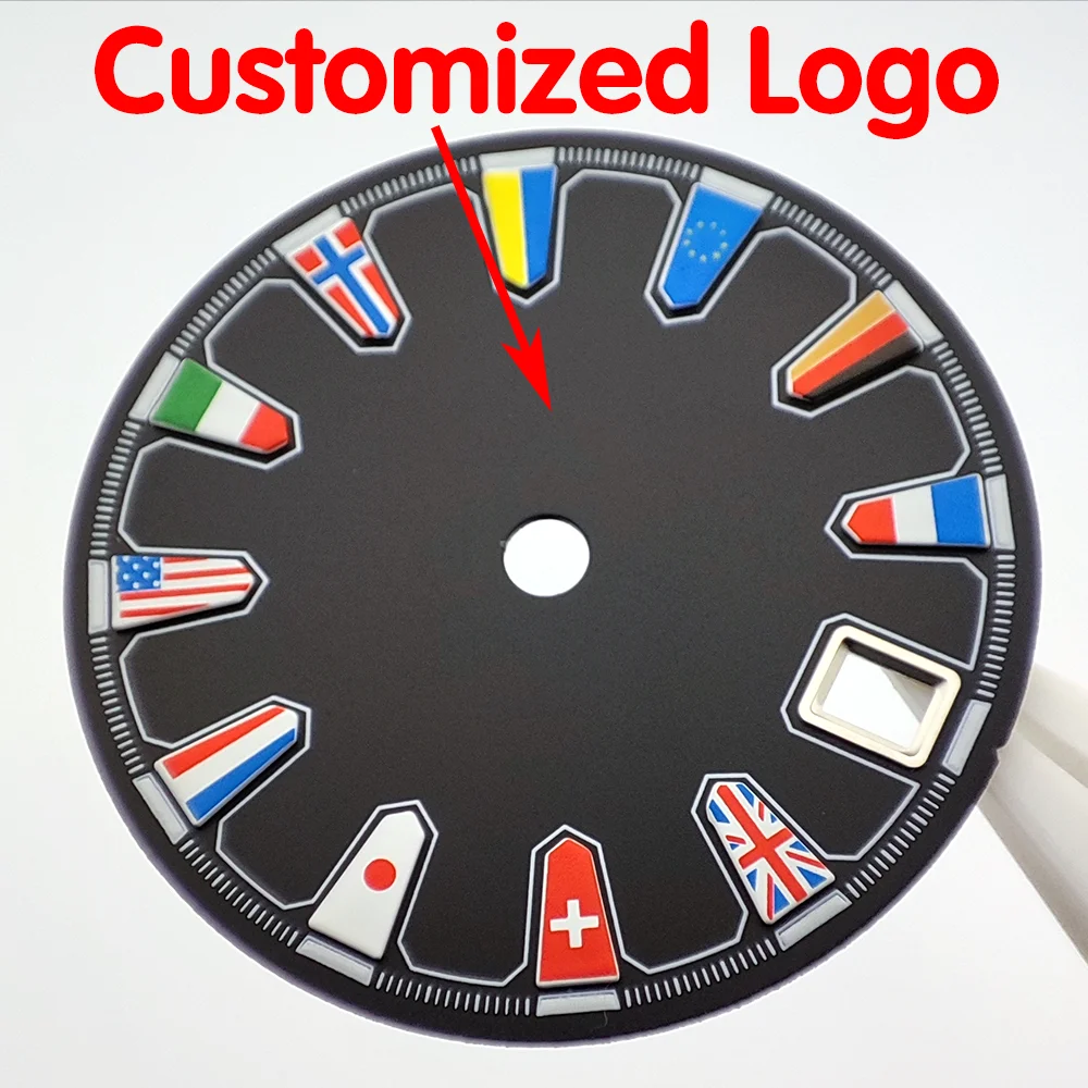 NH35 다이얼 28.5mm 다이얼 국기 다이얼 NH35/NH36 무브먼트 시계 부품 교체 부품 맞춤형 로고 지원