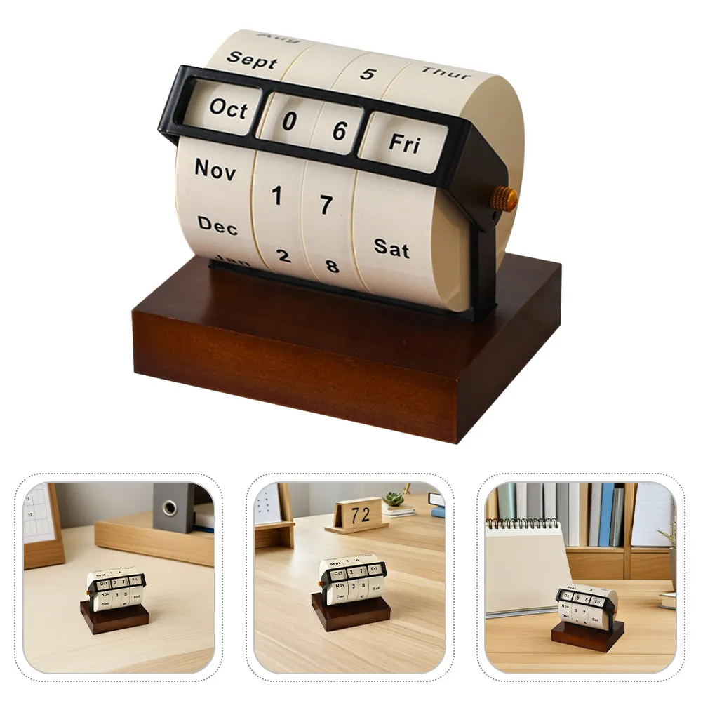 

Wooden Rotary Perpetual Calendar Metal Rotating Wheel Desktop Stand Stable Home Office Decor Daily Date Display Anniversary