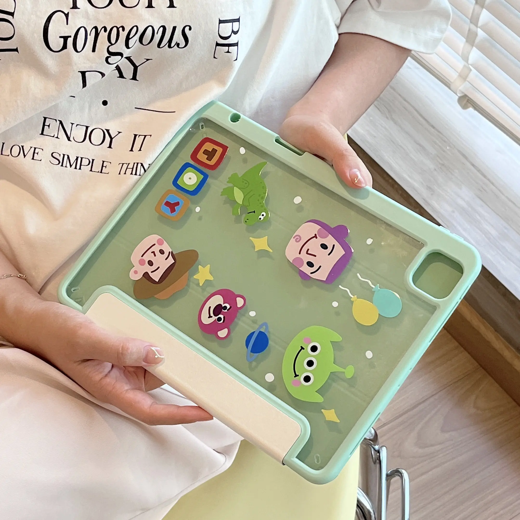 Cartoon Disney Case for iPad 9.7 Air5 4 10.9 Case Pro11 12.9 Mini6 2019 10.2 9 10th 2022 Generation with Pencil Slot Stand Cover