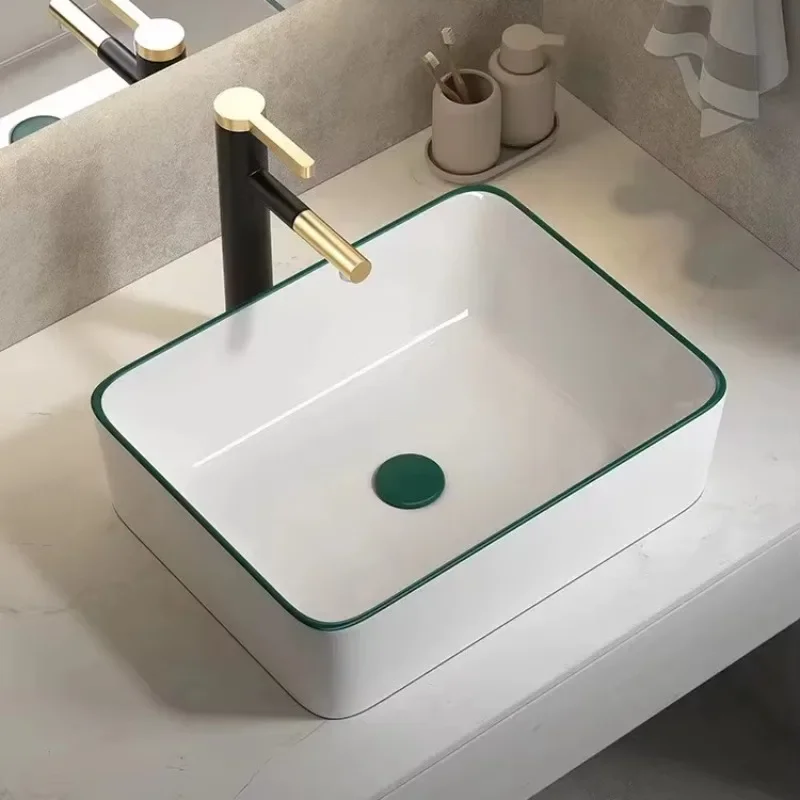 Nordic Green Ceramic Single Plate Toilet Washstand Sanitary Hand Wash Basin for Bathroom or Balcony Easy Mount Installation