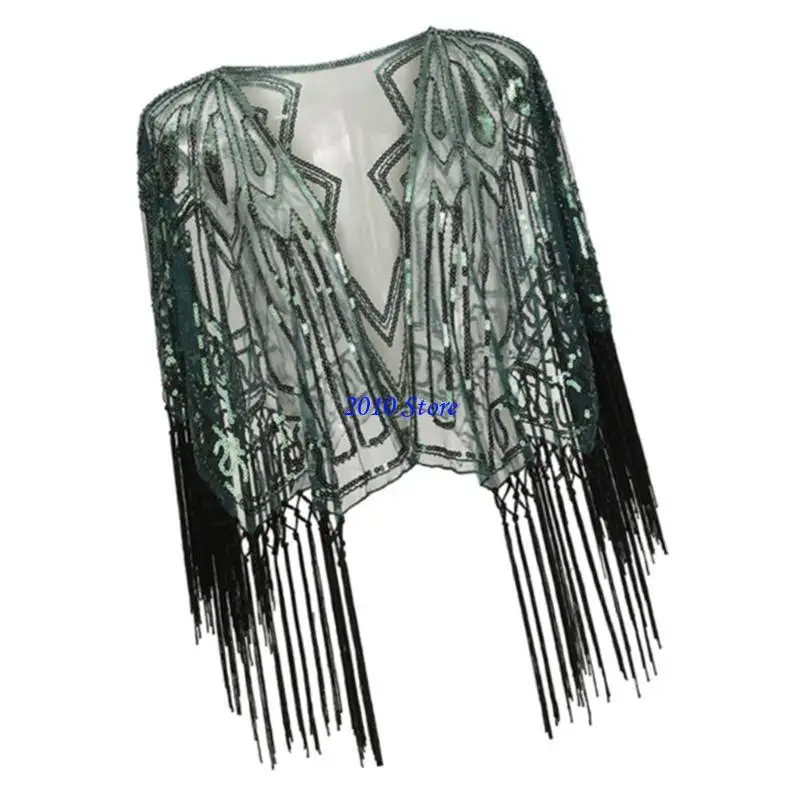 

F3MF Sequined and Polyester Shoulder Wrap for Evening Gowns Vintage Party Cloak