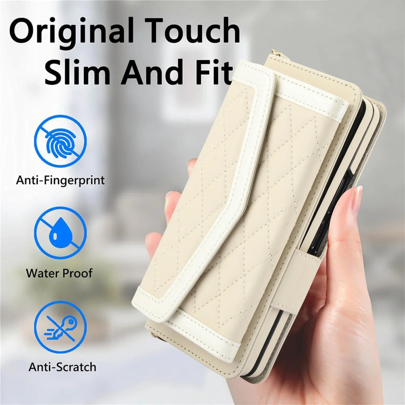 

For Samsung Galaxy Z Fold 6 5 4 3 Case Luxury Soft Card Slot Phone Holder Leather Wallet Strap Cover Crossbody Cases Accessories