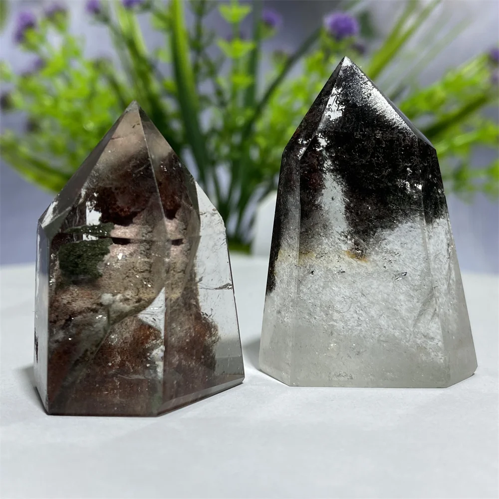 High Quality Ghost Crystal Natural Green Phantom Quartz Hexagon Prism Tower Obelisk Spiritual Reiki Gift Stone Home Decoration