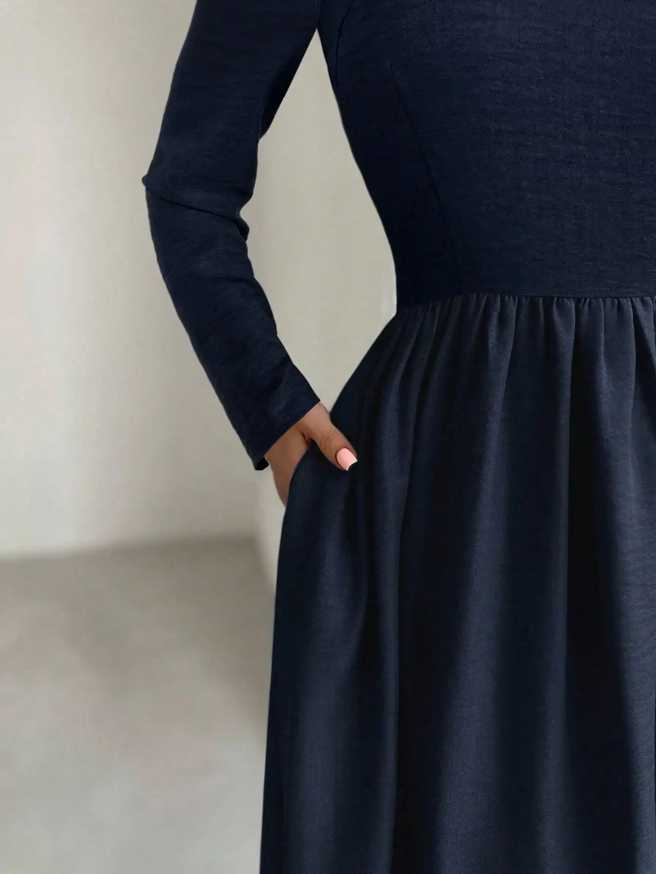 خريف جديد النمط الفرنسي فستان طويل الأكمام الخصر cinched ألف خط تنورة طويلة #3