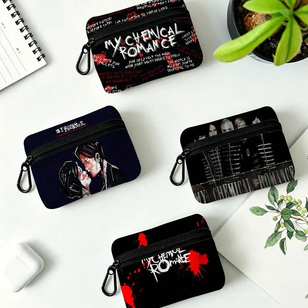 My Chemical Romance Rock Band Portable Mini Oxford Cloth Coin Purse With Carabiner Hook Zipper Key Card Earphone Storage Wallet