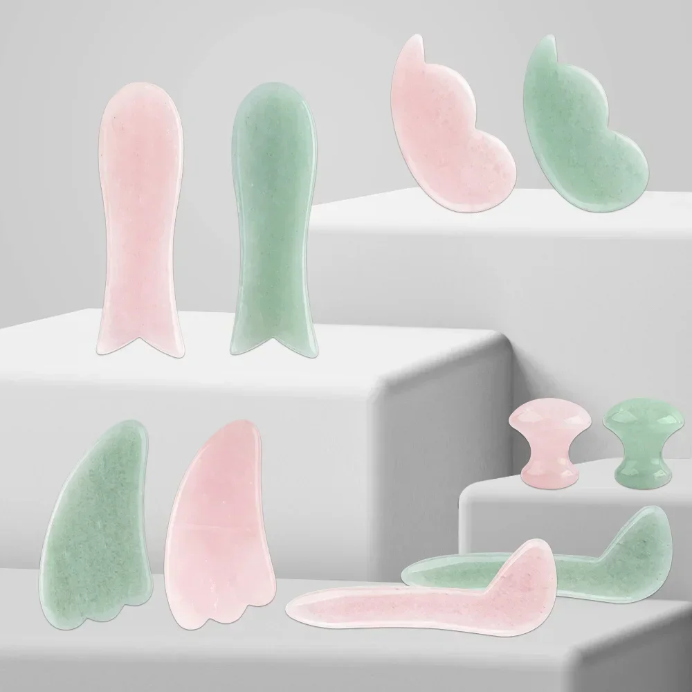 Planche de Massage Gua Sha en pierre de Jade naturelle, plaque Guasha en Quartz Rose, masseur de visage en Jade, grattoirs, outils pour le visage, le cou, le dos et le corps