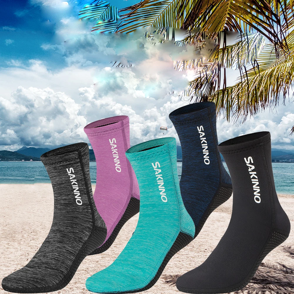 

New 3mm Neoprene Free Diving Socks Non-slip Adult Warm Patchwork Wetsuit Shoes Diving Surfing Boots for Men Womens Swimming