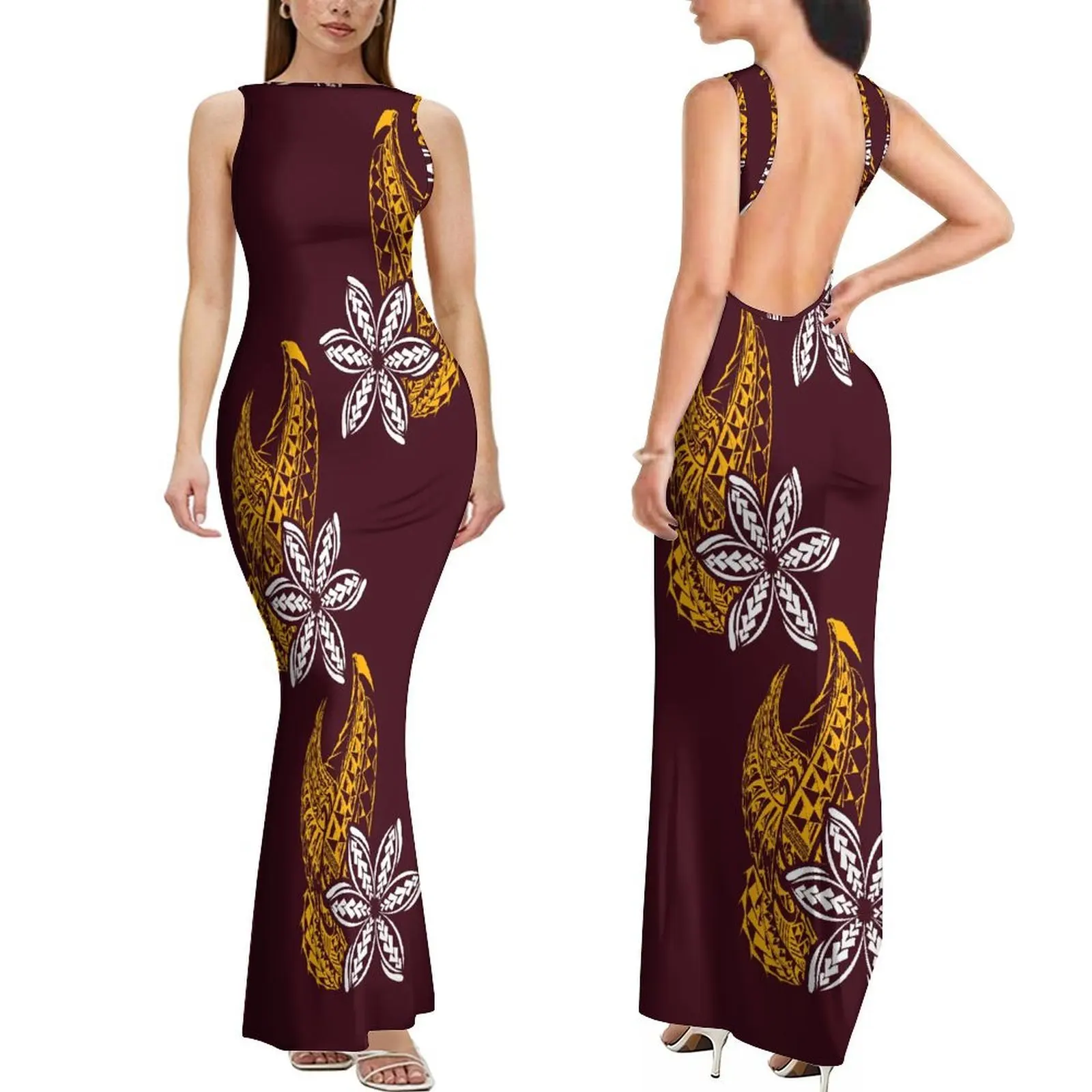 

Полинезийское стильное удобное длинное тонкое сексуальное женское платье без рукавов с открытой спиной, элегантное вечернее платье