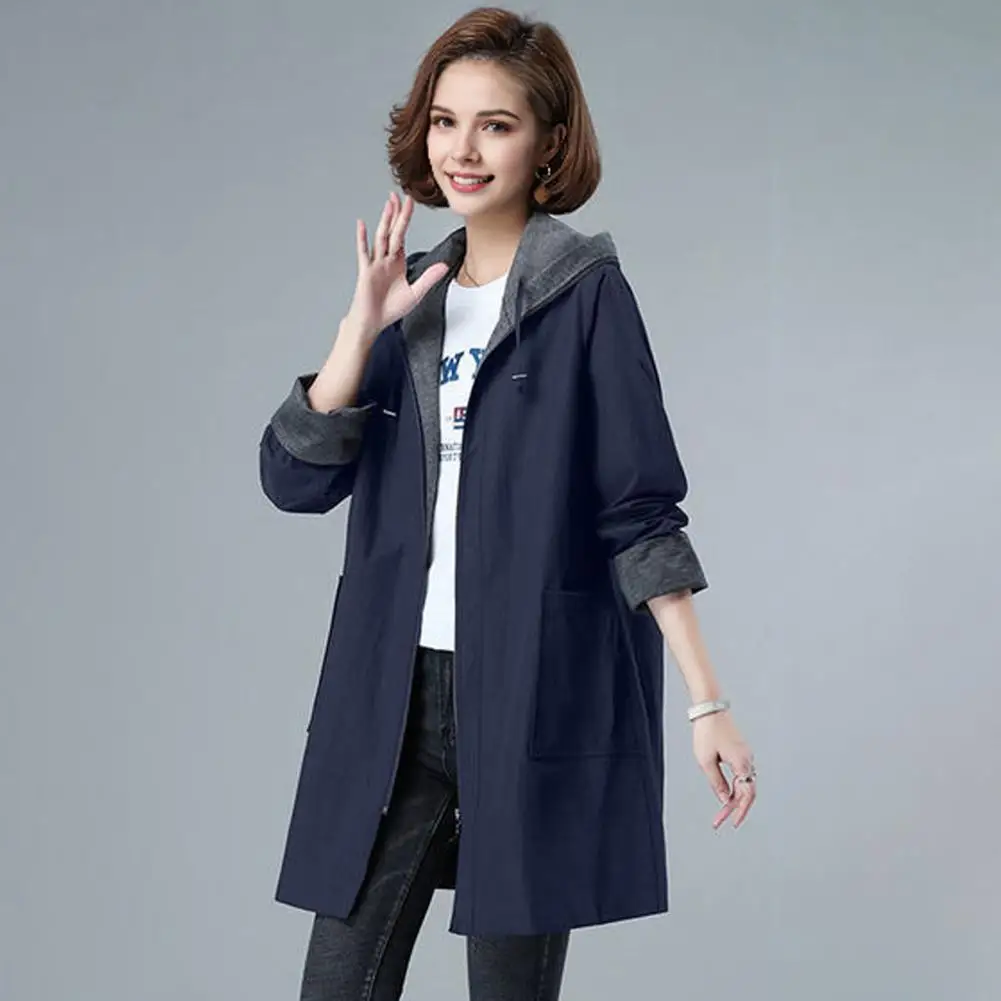 المرأة مقنعين سترة واقية عارضة فضفاضة الصلبة طويلة الأكمام الرياضة في الهواء الطلق خندق معطف الربيع الخريف سترة يندبروف معطف دافئ #3