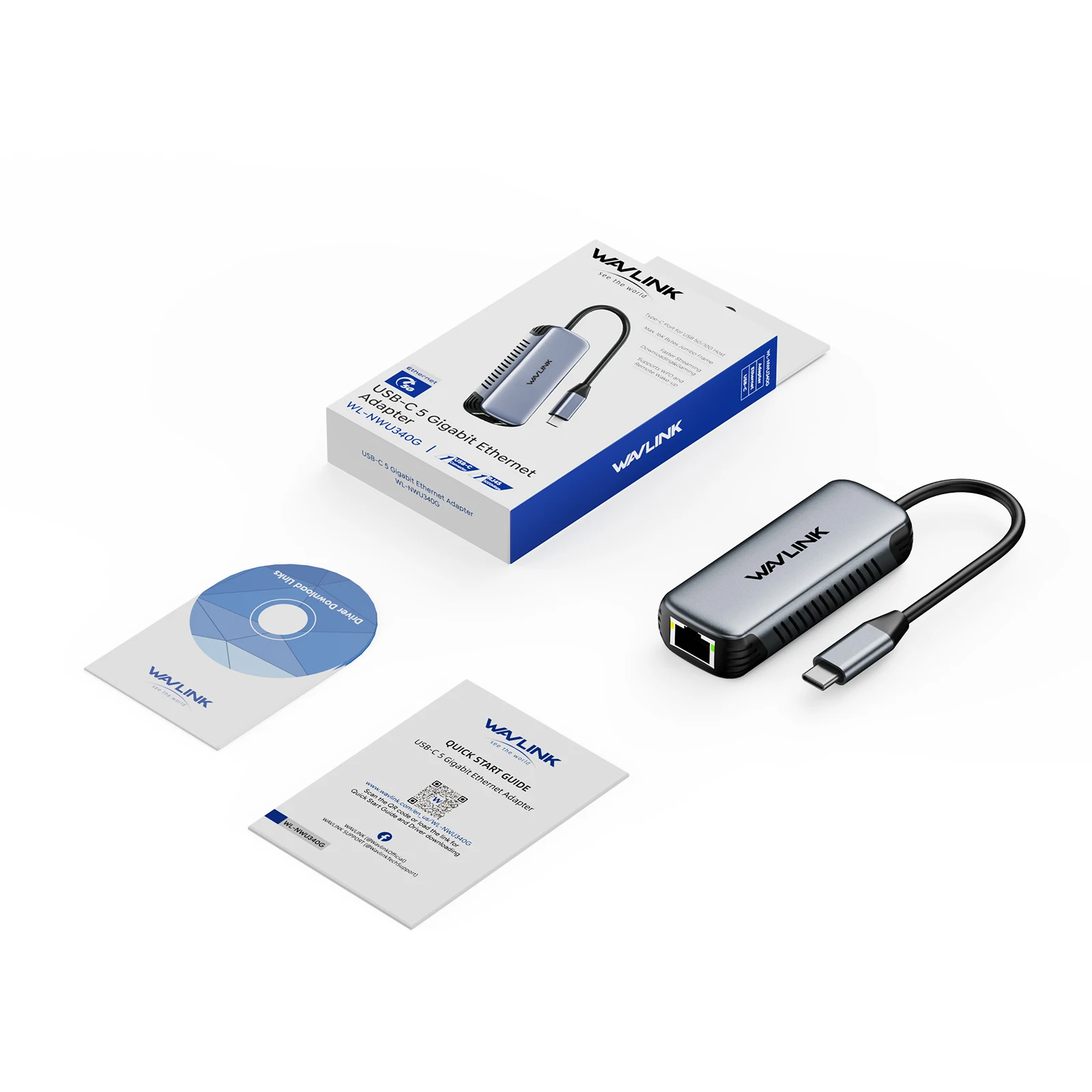 WAVLINK USB C to 5Gbps Ethernet Adapter Driver-Free RJ45 Gigabit Ethernet Network Adapter For Laptop Windows 10/11 Mac OS 11