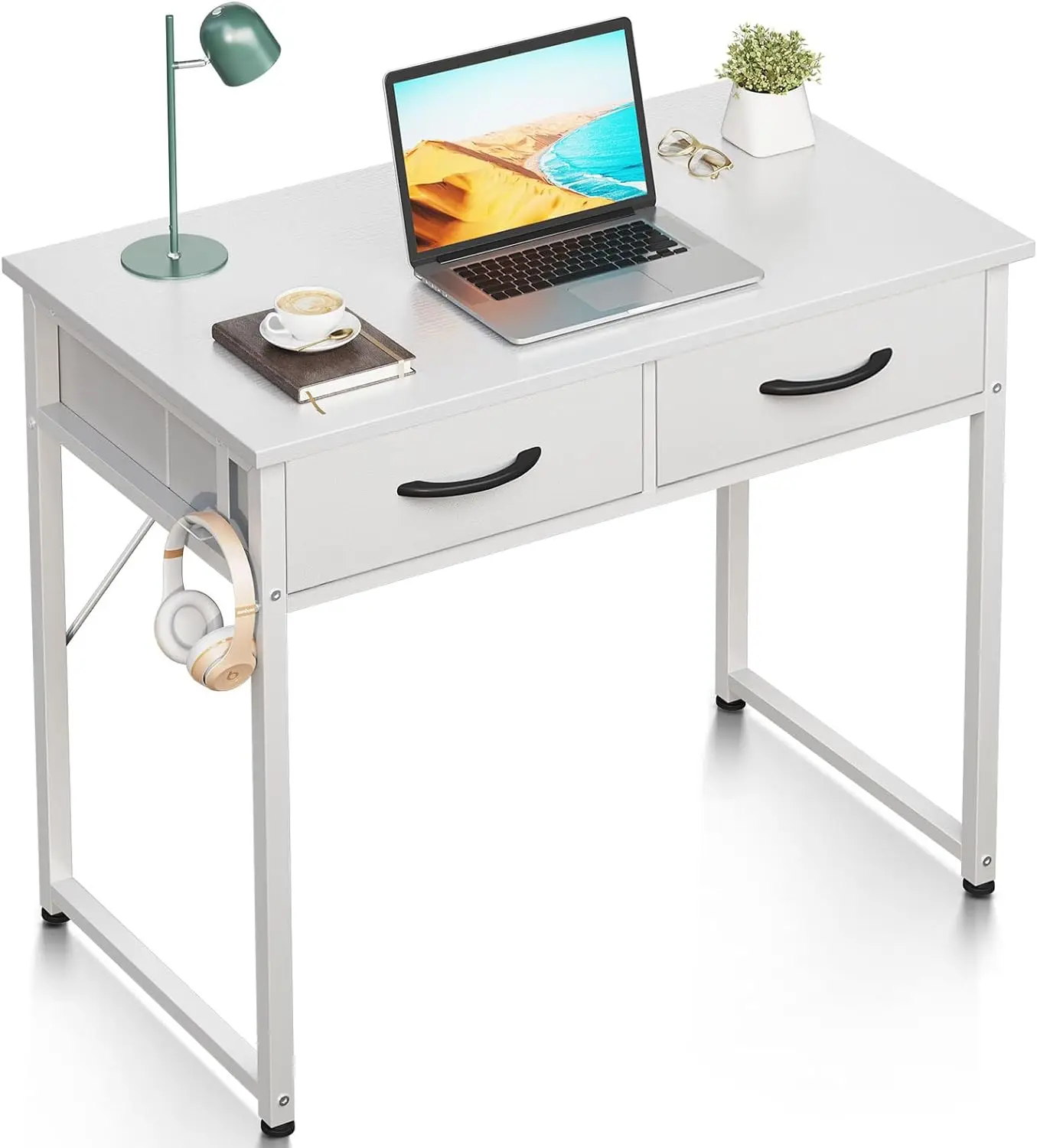 

Comfort corner Small Desk with Fabric Drawers- for Bedroom, White Vanity Desk with Storage, Home Office Computer Desk