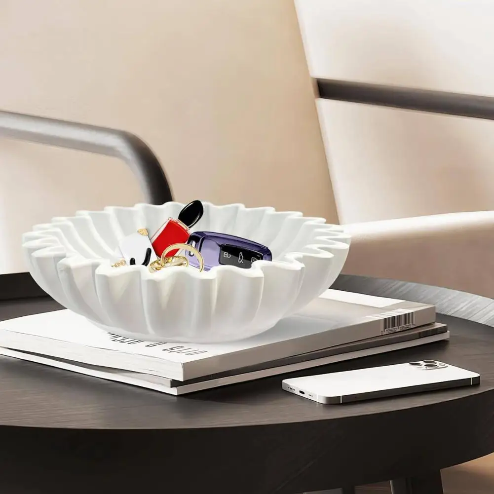 Pliado branco artesanal tigela decorativa, elegante decoração canelada, moderno quarto escritório resina mesa de café estante