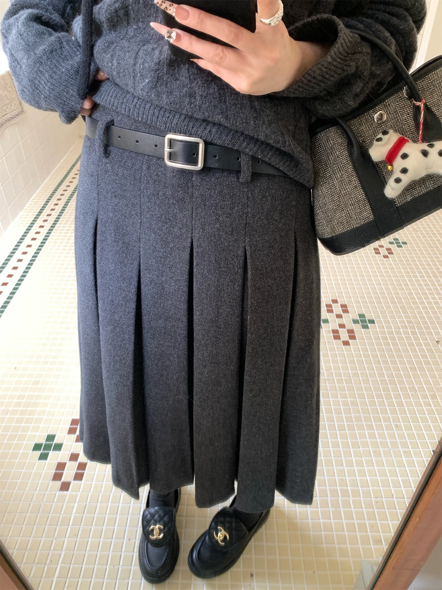 

Briti Sle Woolen Plaid Skirt Women's Winter ey A-Line Skirt High Waist Folded Polyester Fiber Ci Commuting