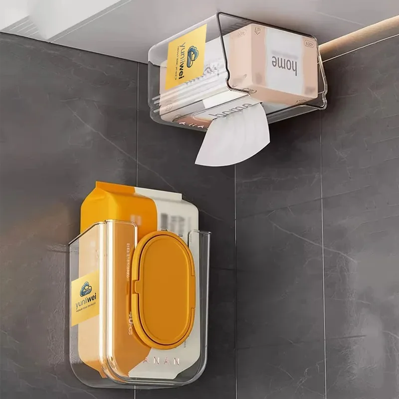 Tissue Box Bathroom Non Perforated Wall Mounted Wet Tissue Storage Box with Large Opening and Strong Load-bearing Yunliwei