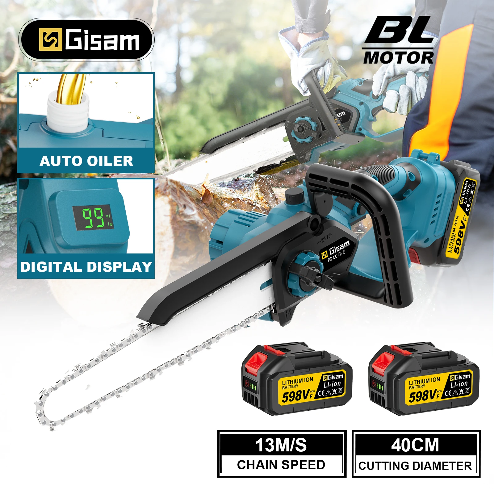 Gasam 10 ''فرش منشار كهربائي منشار كهربائي لاسلكي النجارة حديقة تشذيب أدوات المنشار لبطارية ماكيتا 18 فولت ﻿ دبوس