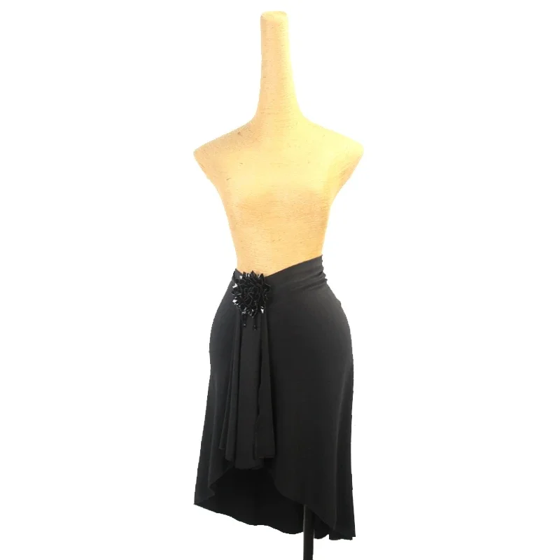 New Black Irregular Latin Dance Skirt Women Adult Practice Clothes Rumba Salsa Dance Clothes Latin Practice Clothing DNV20230