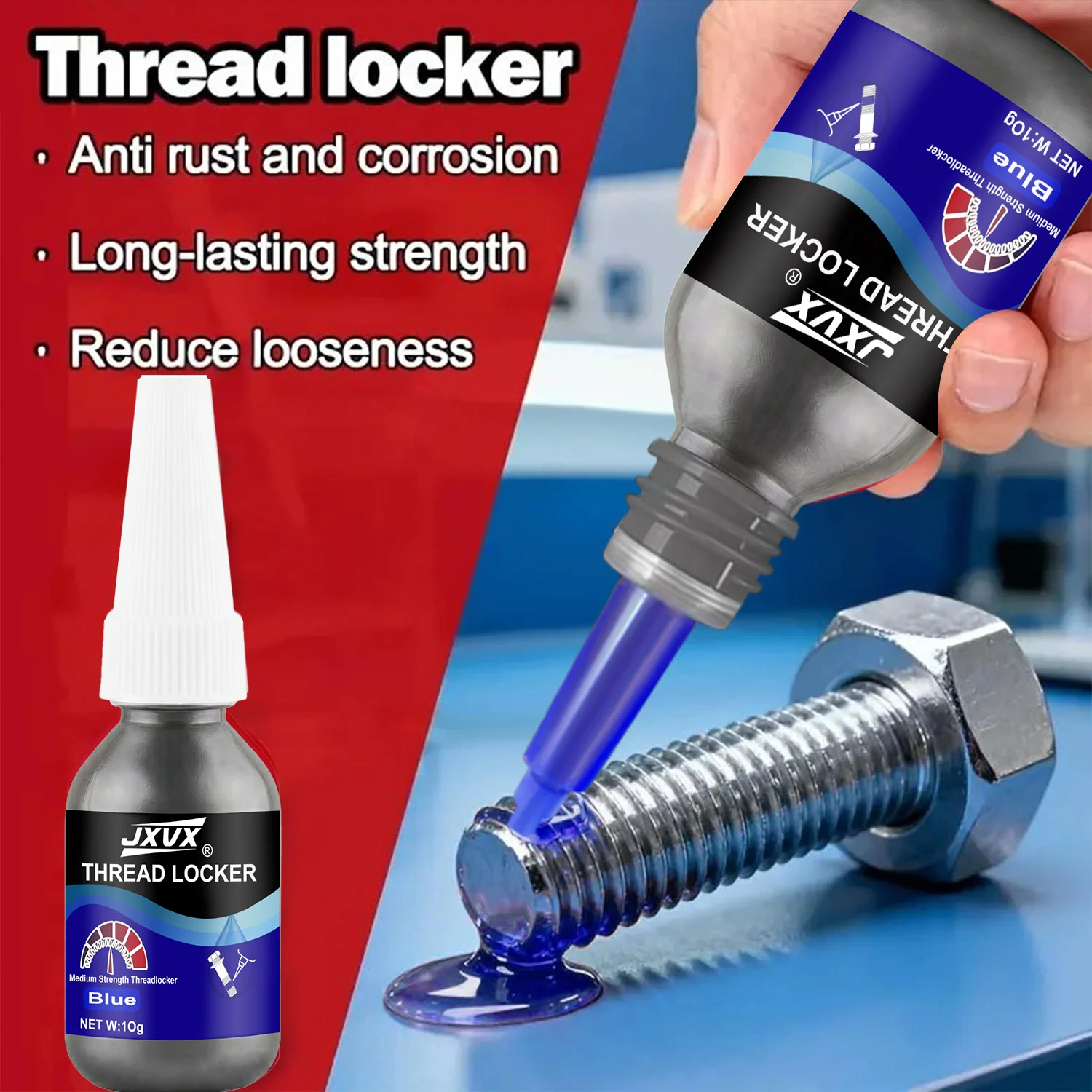 

Blue Medium Strength Threadlocker Quick-Drying Screw Locking Agent 10ml/50ml Threadlocker 243 Thread Locking Liquid Strong Anti-Slip Thread Fixing Adhesive.