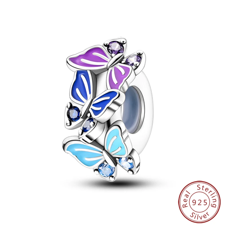 

925 Sterling Silver Colorful Butterfly Silicone Stopper Charms Beads Fit Pandora 925 Original Bracelets DIY Jewelry