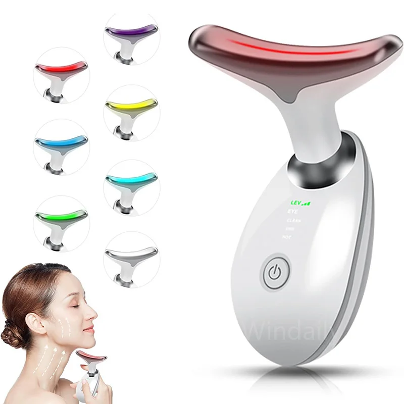 Estiramiento Facial, 7 colores, dispositivo de belleza para el cuello, masajeador delgado, estiramiento Facial, eliminador de arrugas, máquina de belleza para el cuidado Facial