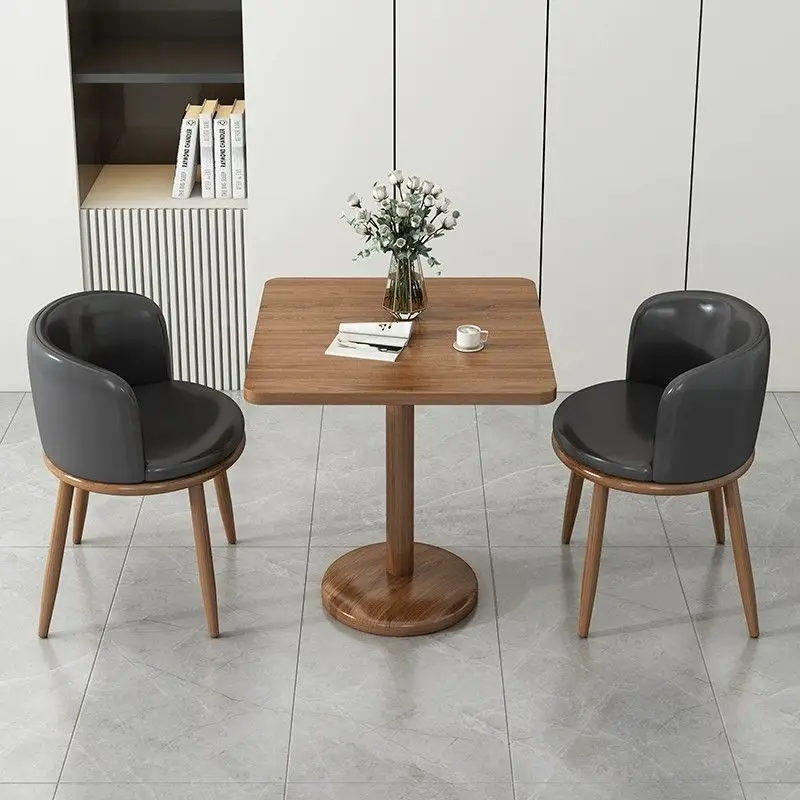 Hotel Furniture Wholesale Price New Simple Design Office Wood Top Round Outdoor Dining Tables with Metal Legs
