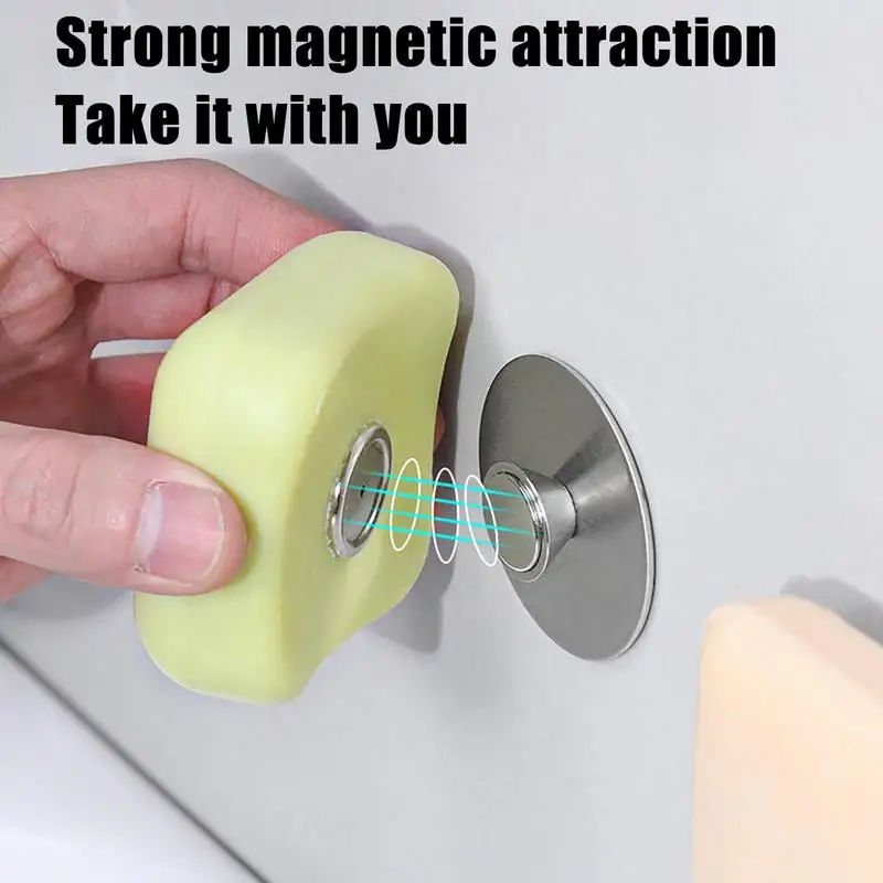 1pc Wall-mounted Magnetic Soap Holder Stainless Steel Soap Hanger Creative Self Draining Punch-Free Soap Dish Bathroom Organizer
