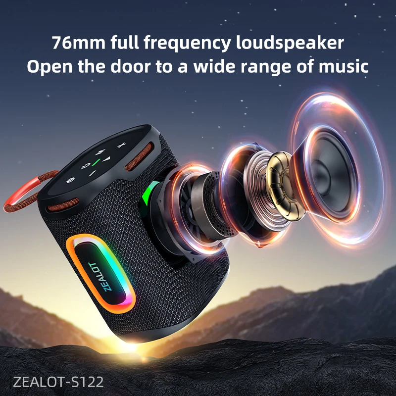 ZEALOT-S122 Oryginalny przenośny głośnik Bluetooth Zbalansowany/subwoofer Sound Box BT5.3 Głośnik zewnętrzny ze światłem LED, gniazdo TF USB