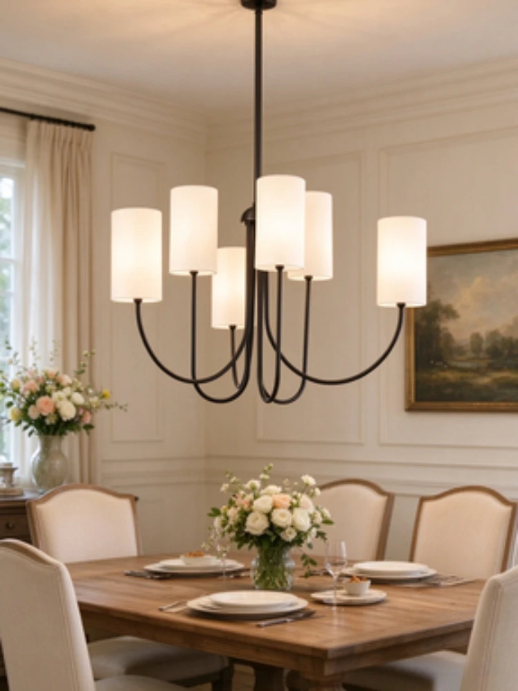 Cloth covered meteor shaped pendant light, French vintage small American minimalist style Bauhaus hall light
