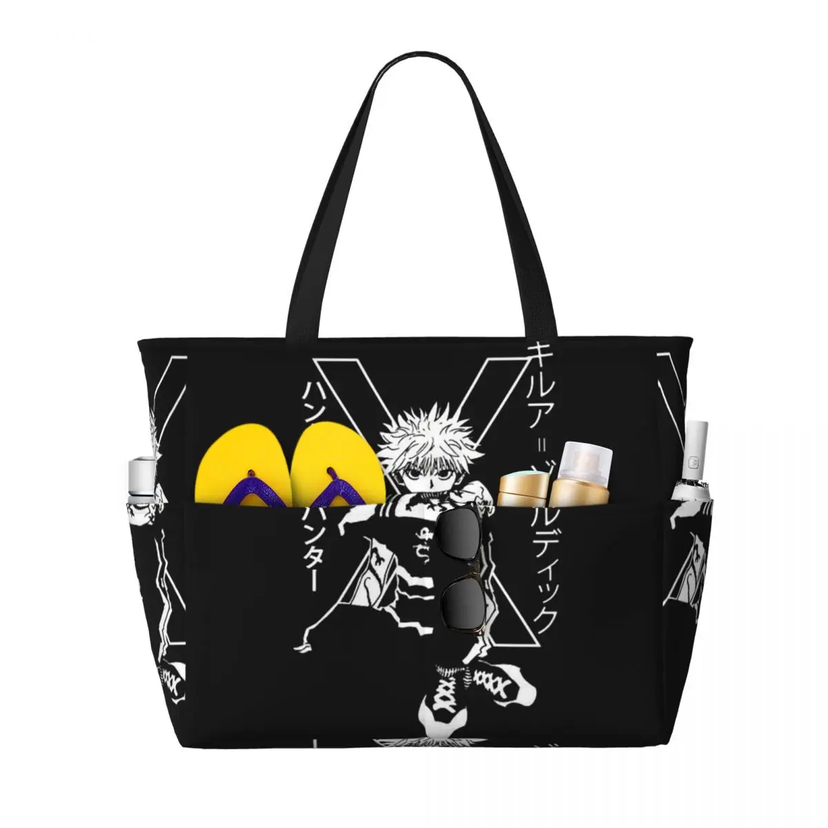 

Killua Zoldyck Anime HXH Hunter X Hunter Beach Tote Bag Sport Gym Yoga Duffle Large Tote Bag Women Travel Bag Fitness bag