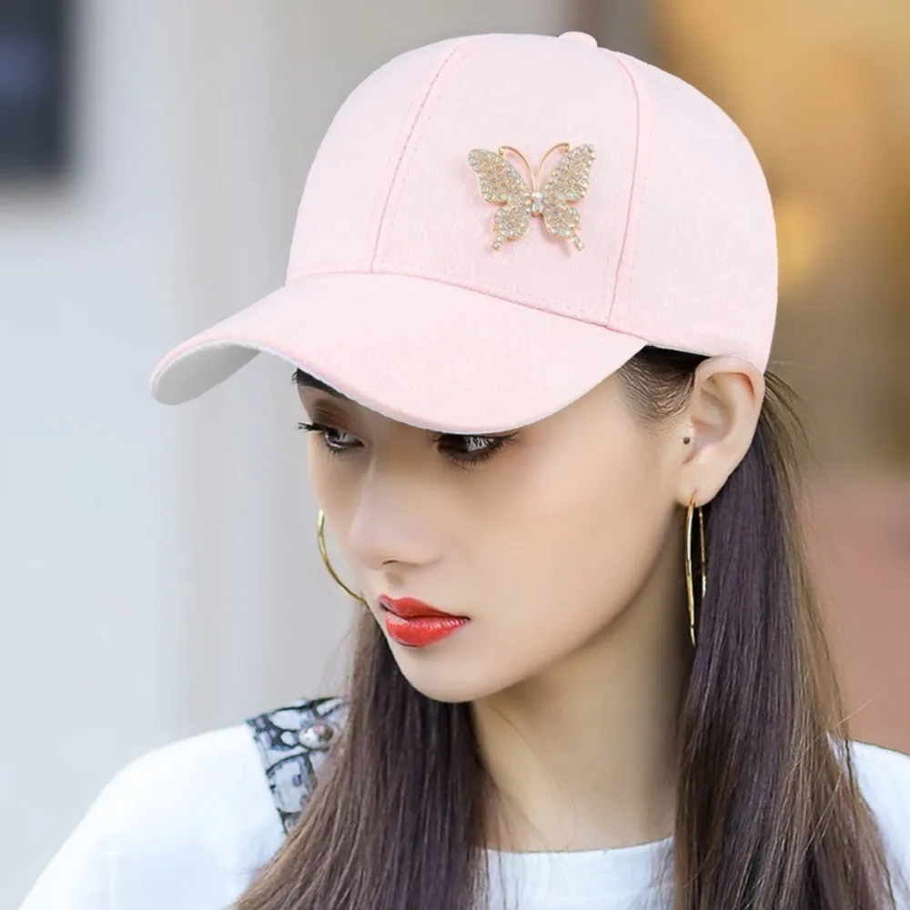 Versatile Rhinestone Butterfly Baseball Cap Lace Pattern Sunscreen Sun Hat Breathable Sweat Absorbing Peaked Cap Outdoor