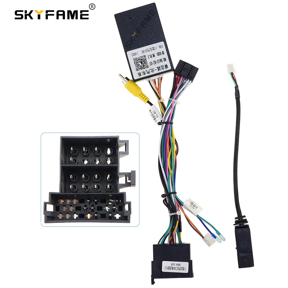 SKYFAME Car 16pin Wiring Harness Adapter Canbus Box Decoder Android Radio Power Cable For BEIQI BAIC EC180 EC200 BAIC-RZ-07