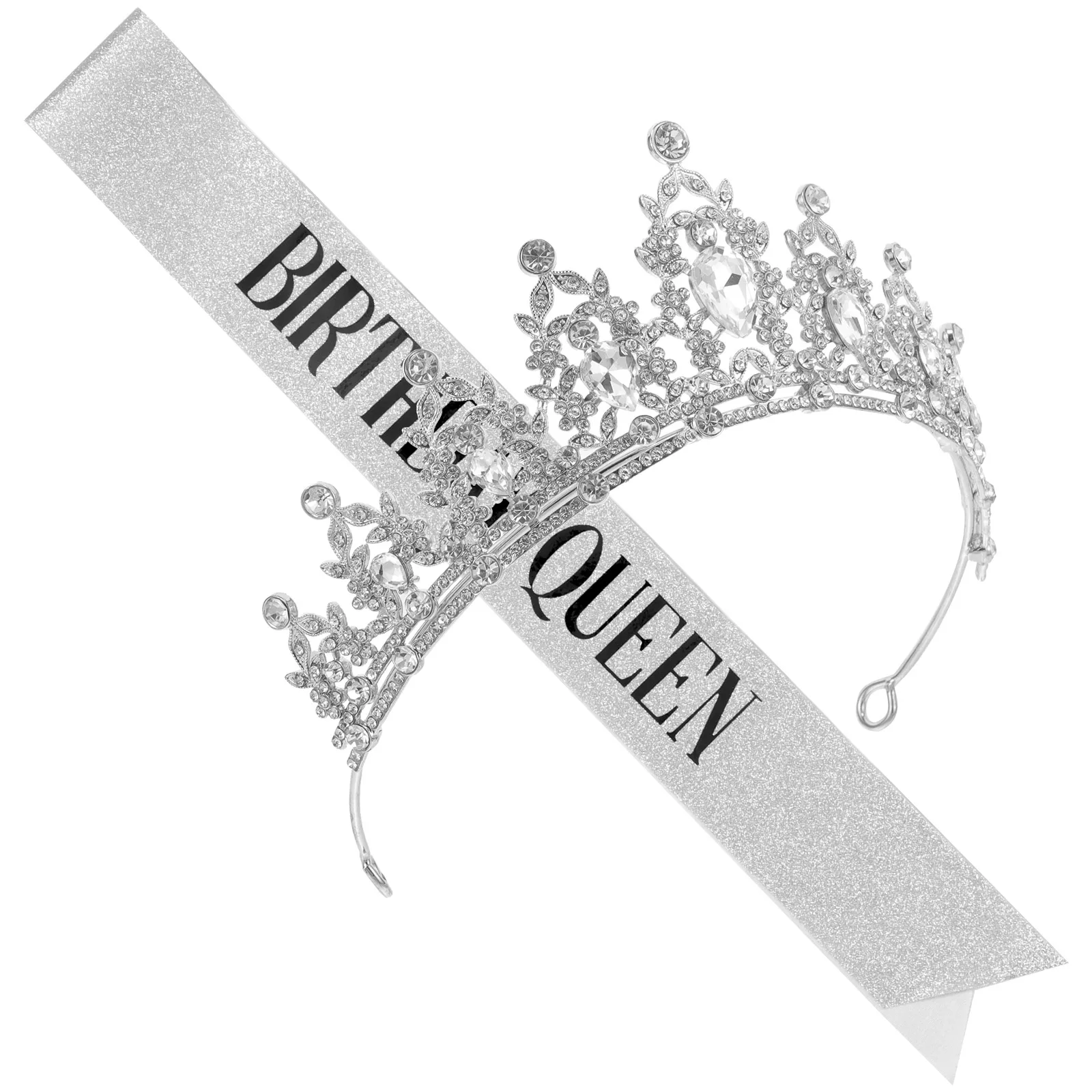

1 set 1 Set Rhinestone Crown Sash Birthday Tiara For Women Birthday Accessories Glittering Headband Elegant Party Outfit