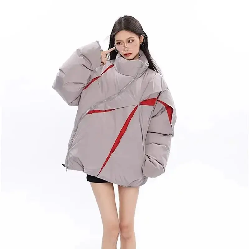 Zimní 2024 Nové luxusní nové pánské a dámské teplé nepravidelné bavlněné oblečení Niche Splicing American Thick Loose Bavlněná bunda - náhled 5