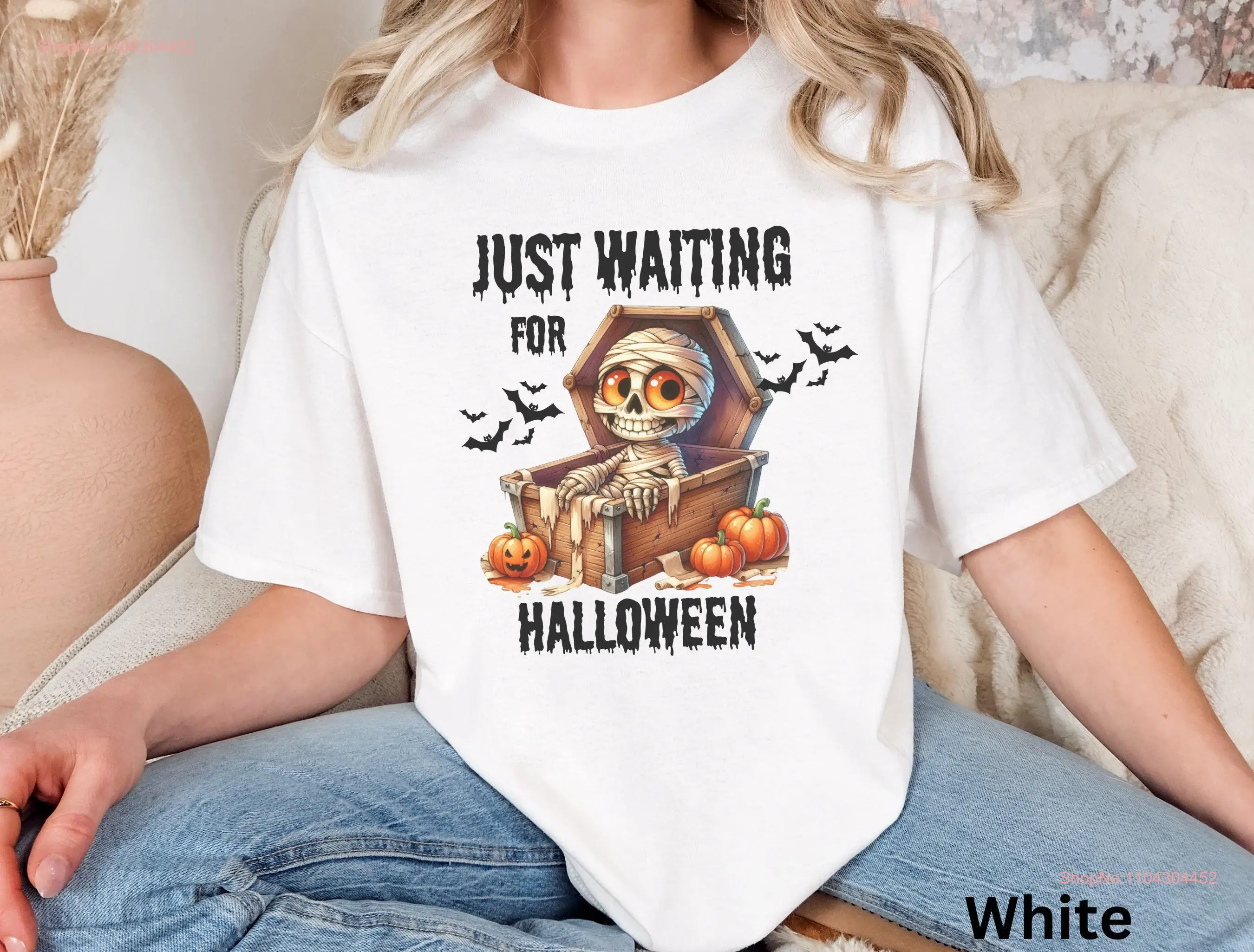 Halloween Mummy T Shirt Trick or Treat Animal Cute Womens Spooky Vibes long or short sleeves