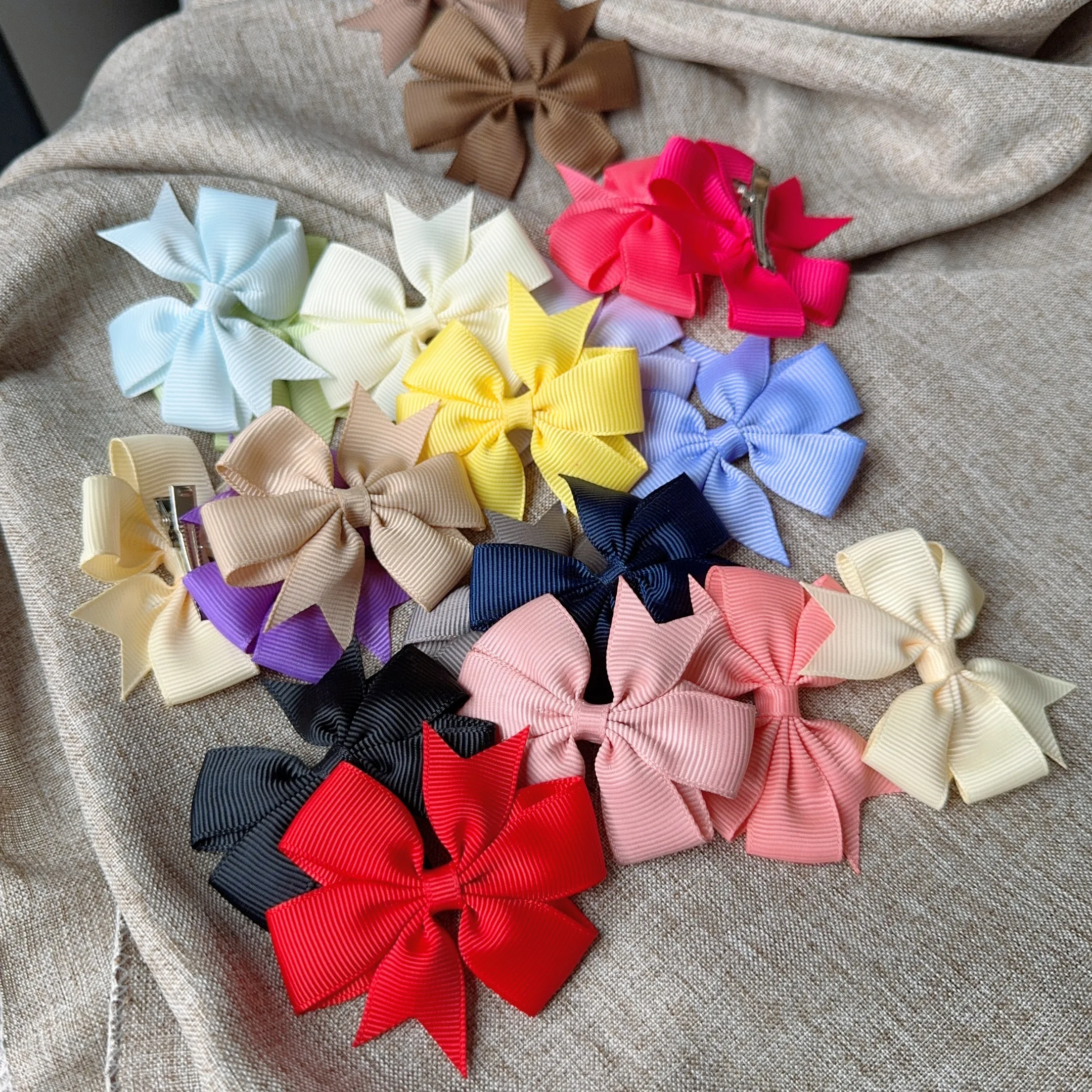 2 Pieces Solid Grosgrain Ribbon Hair Bows With Clips For Girls Small Bow Hairpins Children Handmade Hairgrips Hair Accessories