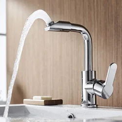 Bathroom faucet, swivel hot and cold water faucet, double hot and cold water faucet for kitchen, silver