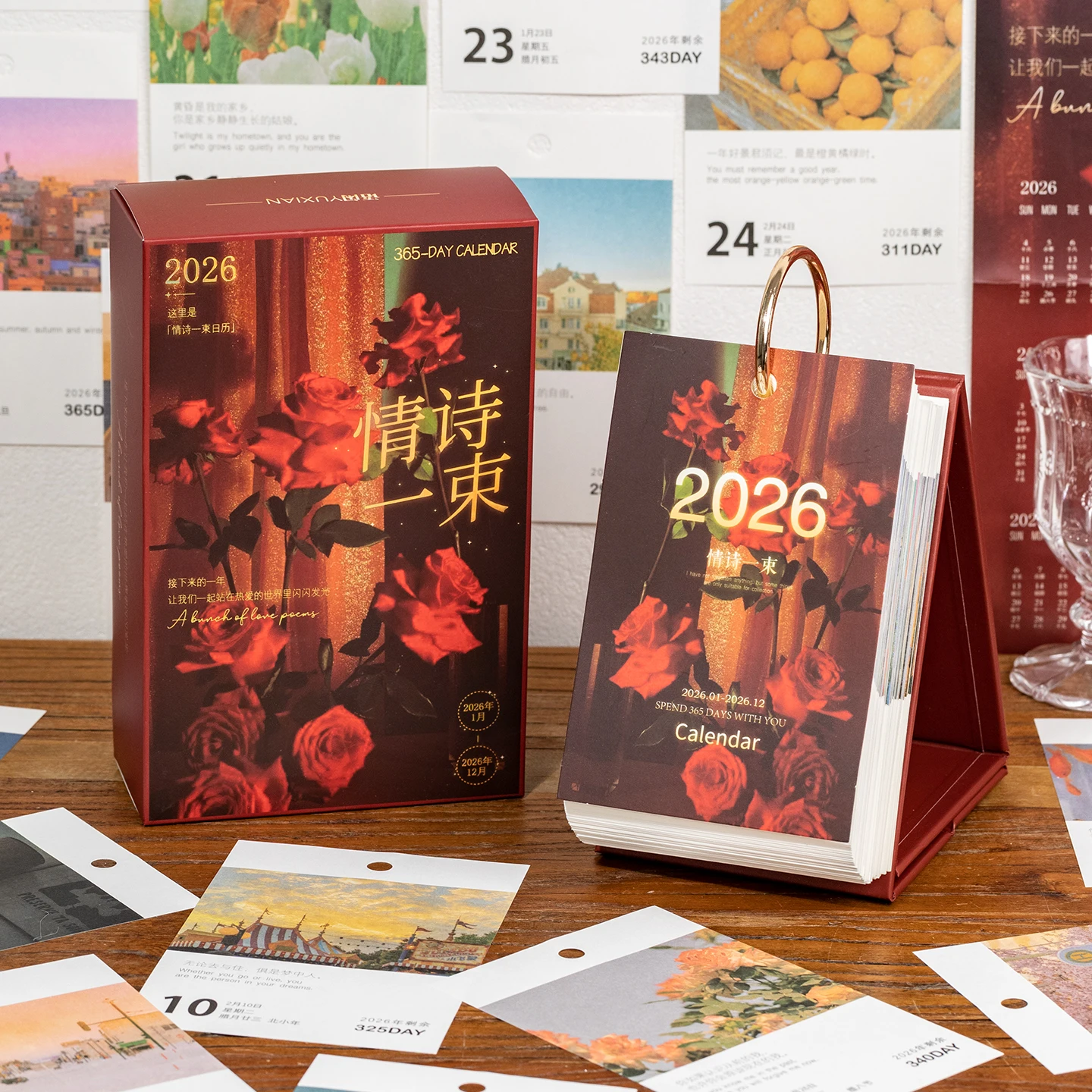 

Journal GO A Bunch of Love Poems 365 Days Desk Calendar 2026 Ins Style Literary Scenery Artistic Standing Calendar