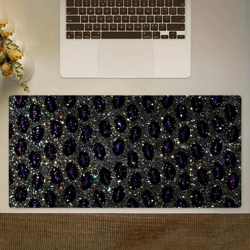 Sparkly Purple Leopard Print Extended Mouse Pad Non-Slip Rubber Desk Mat for Gaming Office