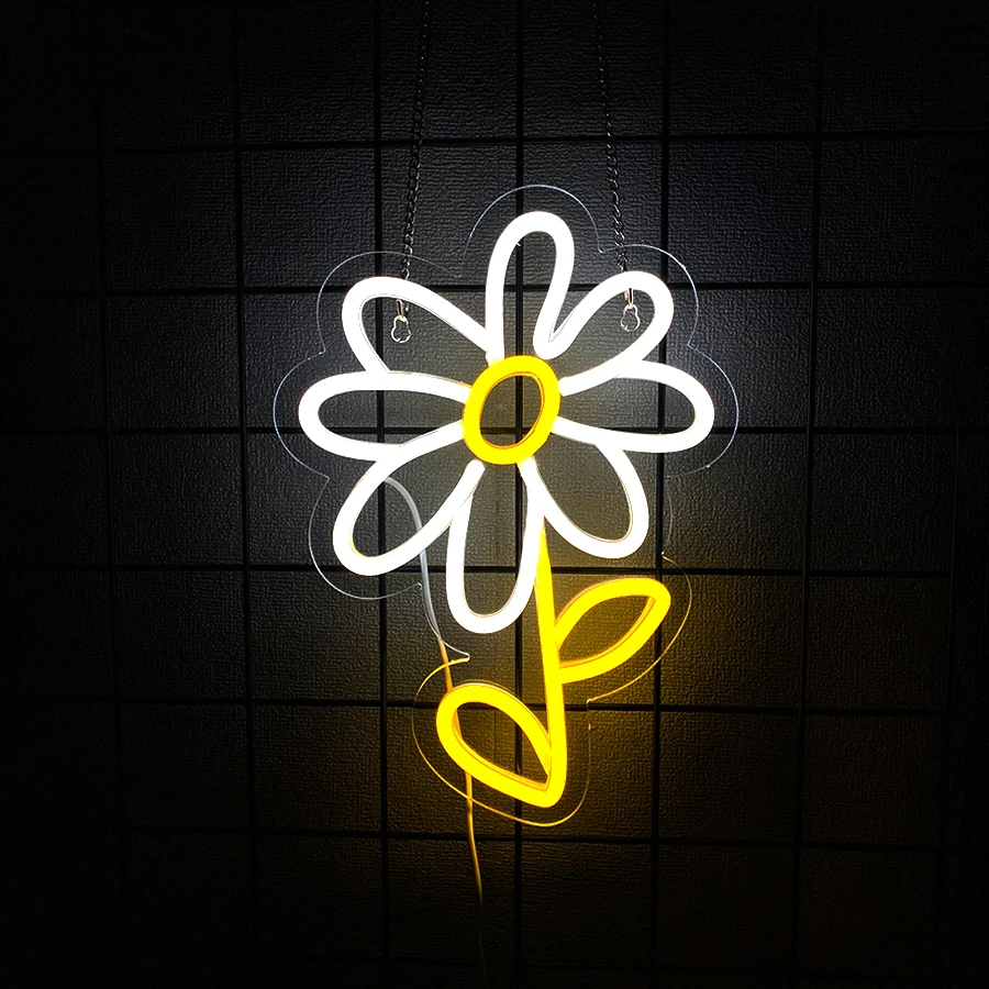 Daisy Flower Neon Sign For Wall Decor,Light Up Sign For Bedroom,Living Room,Flowers Store,Gift For Flower Lovers,USB Powered