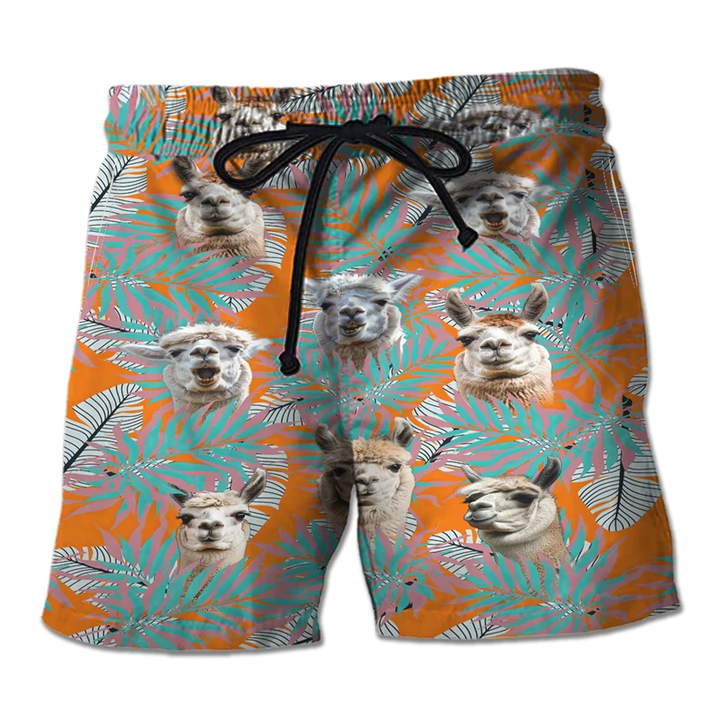 

Шорты мужские с 3D-принтом ламы, пляжные короткие штаны с забавными животными и фермой, повседневные плавки из козы, Алоха, для отпуска, овцы